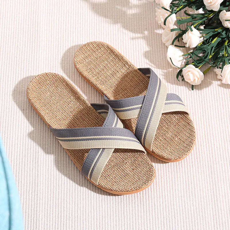 Summer Linen Slippers for Soft Wooden Floors