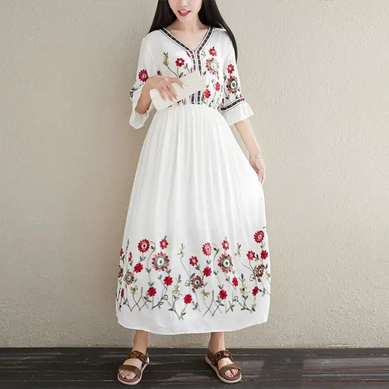 Boho Blossom Linen Dress