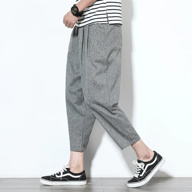 Linen Casual Cropped Wide-Leg Pants