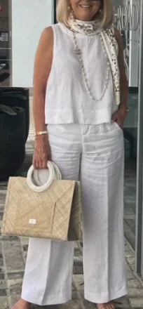 Cotton and Linen Sleeveless Suit (One Set)