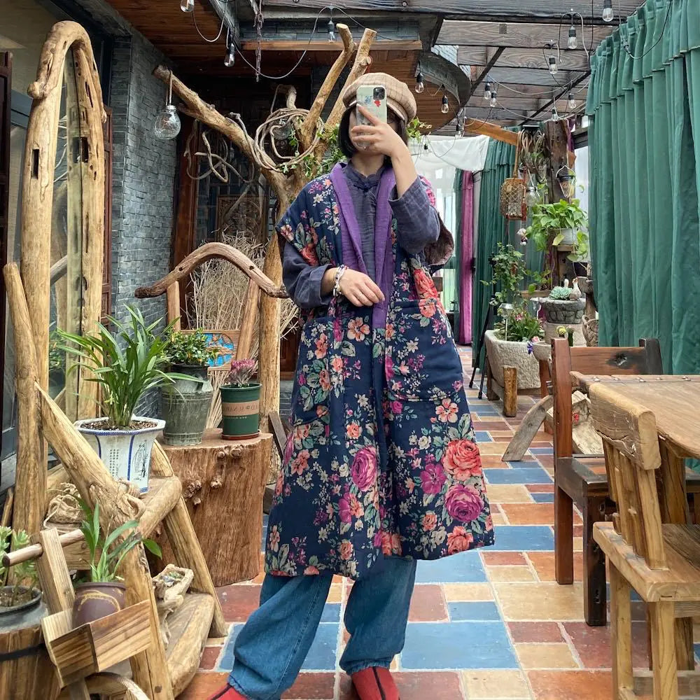 Antique Mud Cotton Linen Quilted Long Waistcoat