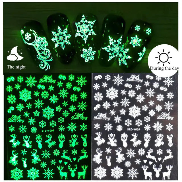 Luminous 3D Christmas Snowflake Nail Art Stickers