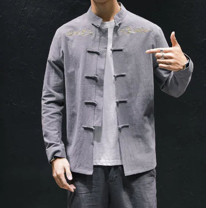 Oversized Linen Shirt with Embroidery