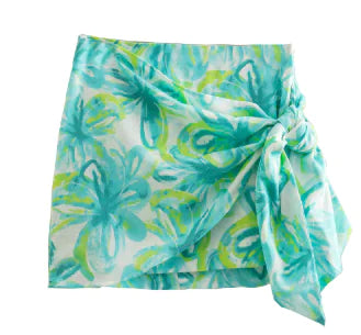Women's Tropical Print Linen Wrap Mini Skirt