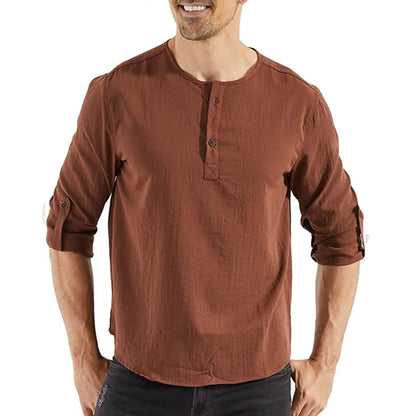 Men's Casual Long-Sleeved Cotton Linen Shirt