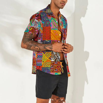 Printed Cotton-Linen Short Sleeve Shirt
