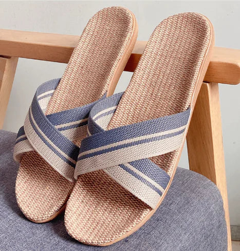 Summer Linen Slippers for Soft Wooden Floors