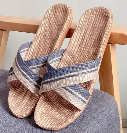 Summer Linen Slippers for Soft Wooden Floors