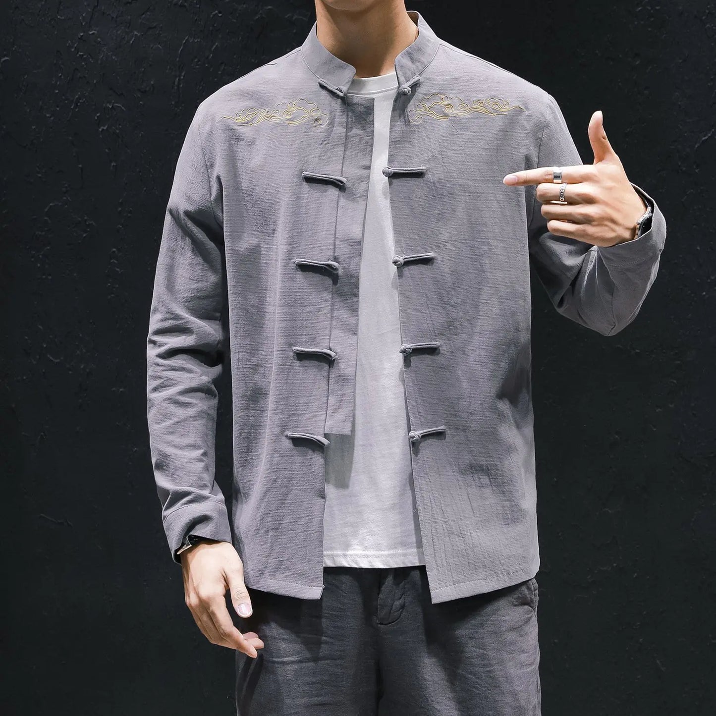 Oversized Linen Shirt with Embroidery