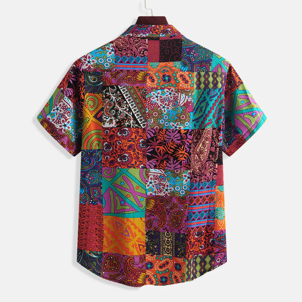 Printed Cotton-Linen Short Sleeve Shirt