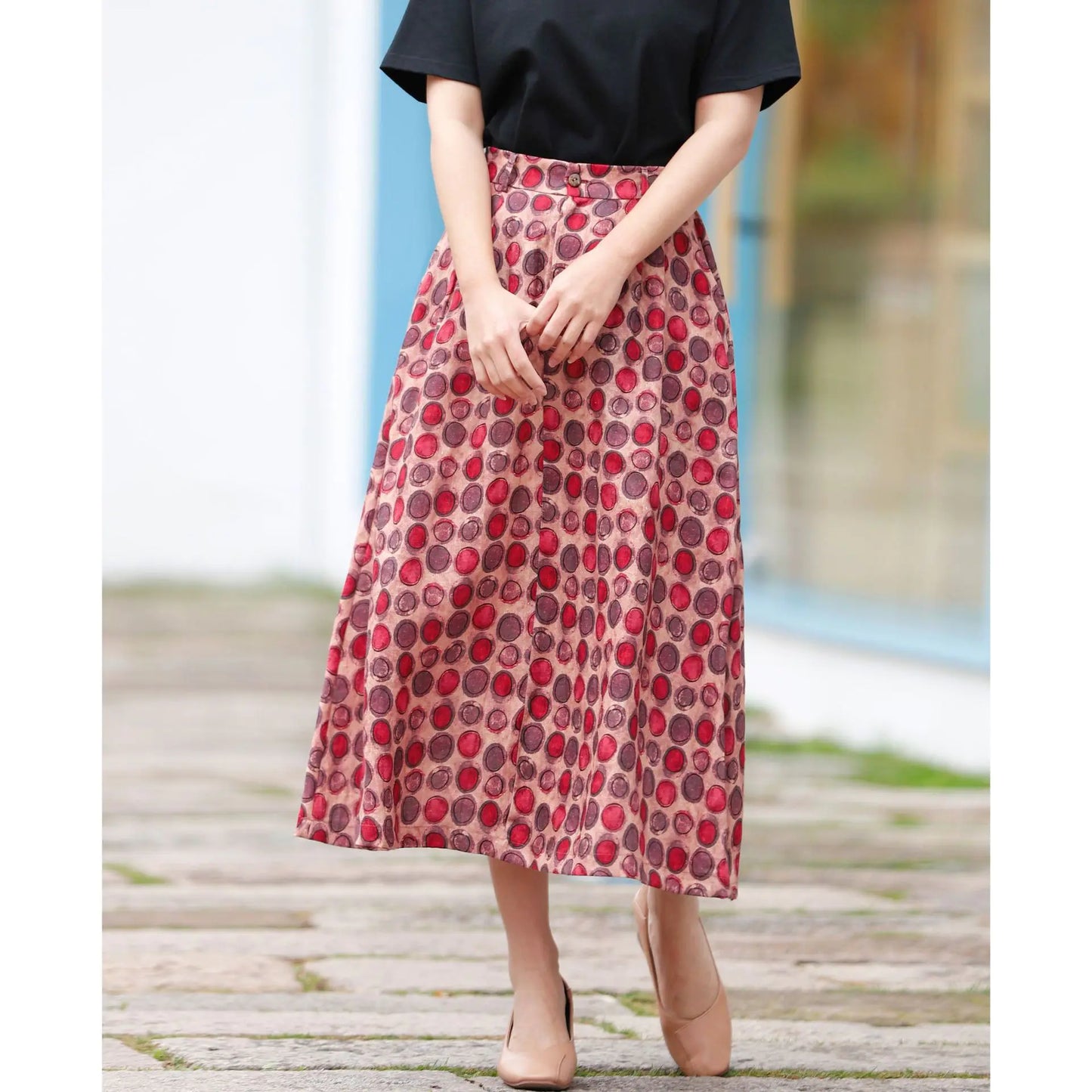 Linen Dot Flair Skirt