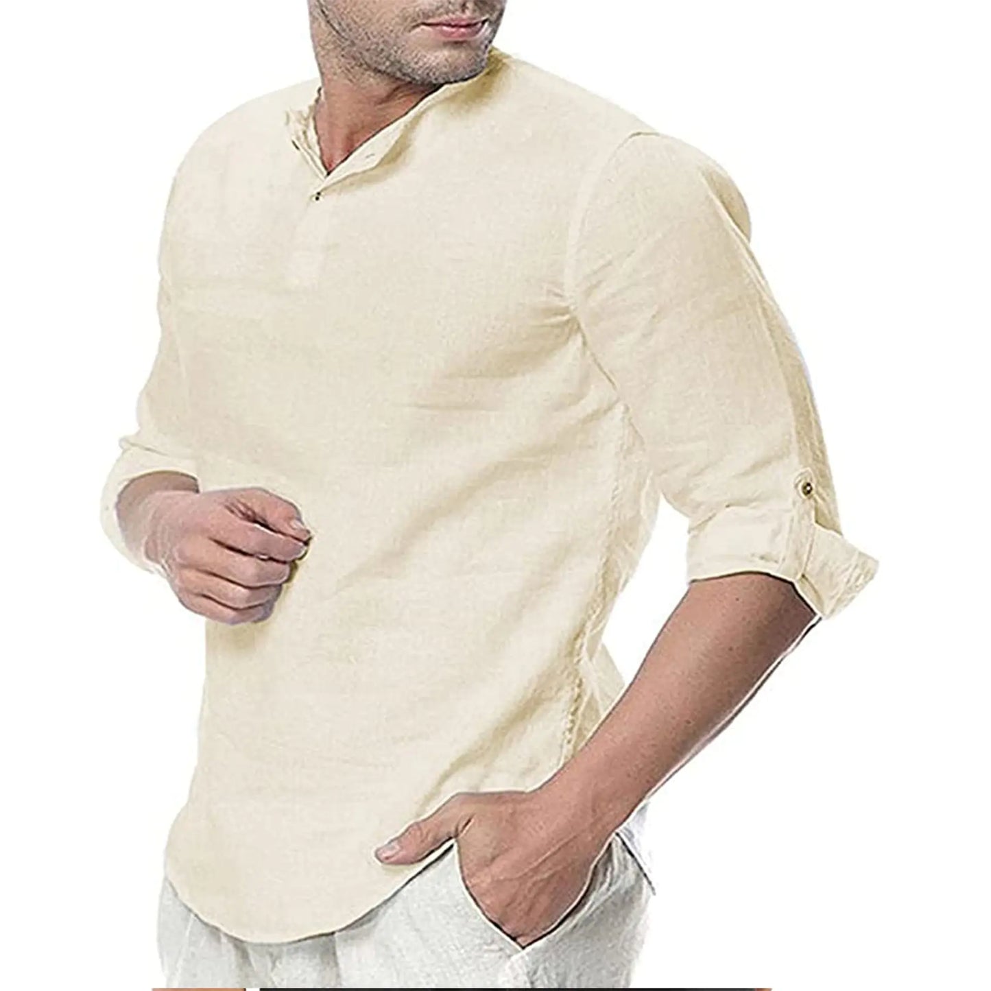 Men's Casual Long-Sleeved Cotton Linen Shirt