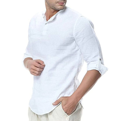 Men's Casual Long-Sleeved Cotton Linen Shirt
