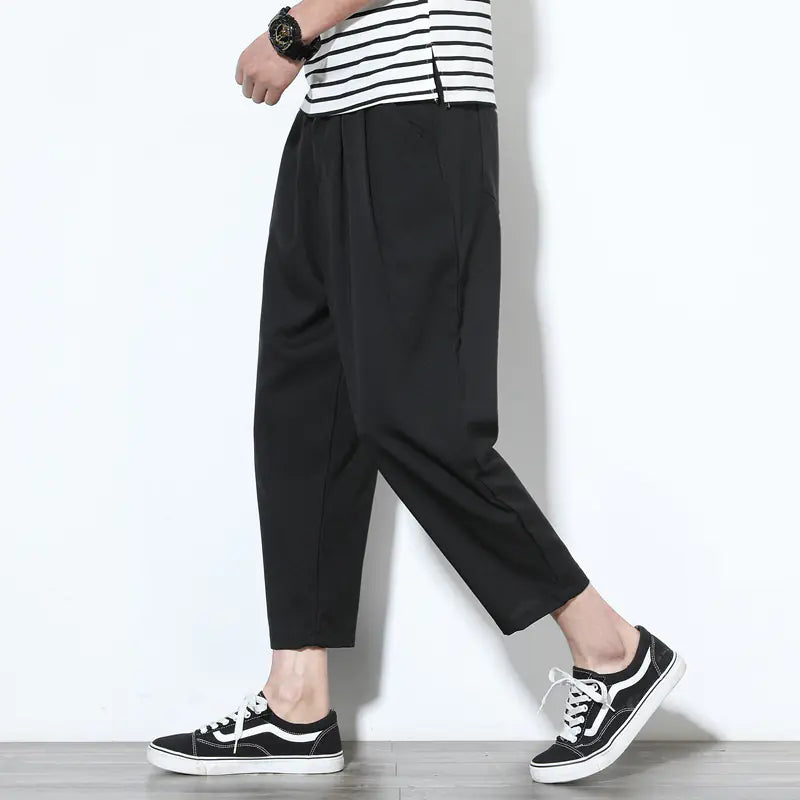 Linen Casual Cropped Wide-Leg Pants