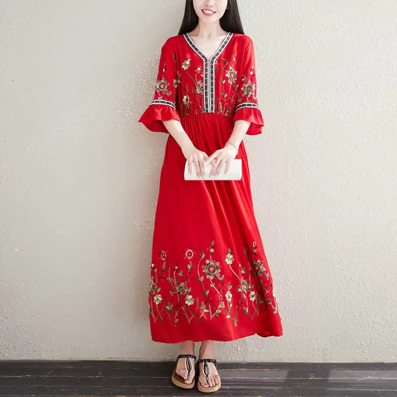 Boho Blossom Linen Dress