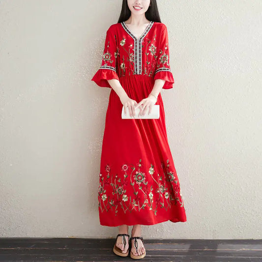 Boho Blossom Linen Dress