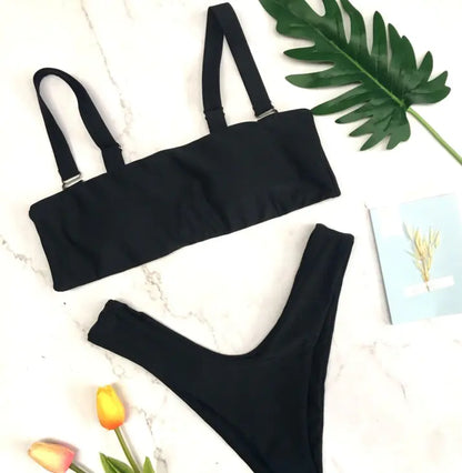 Wide Strap Bandeau Bikini Set