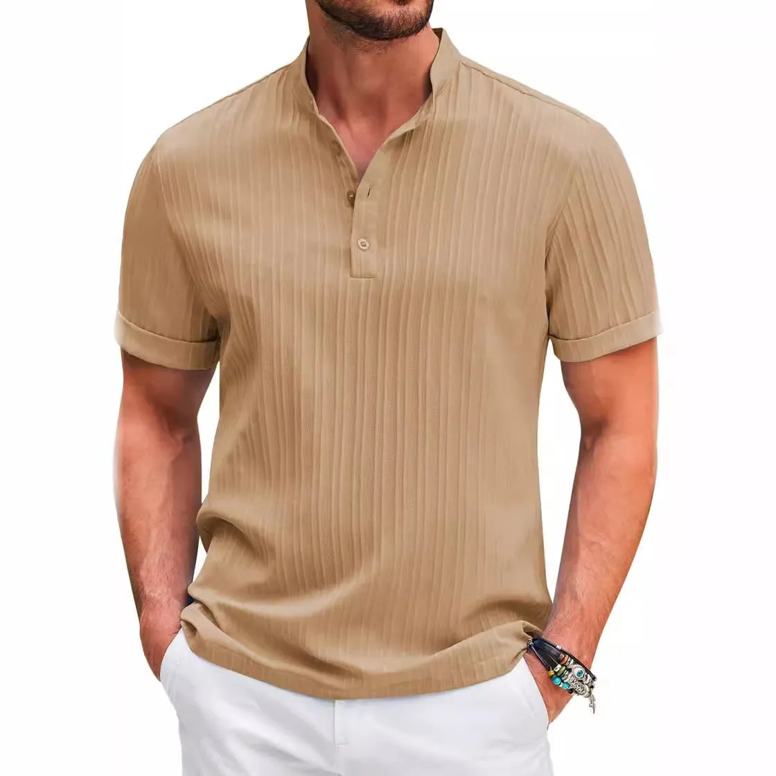 Cotton And Linen Stripes Polo Shirt