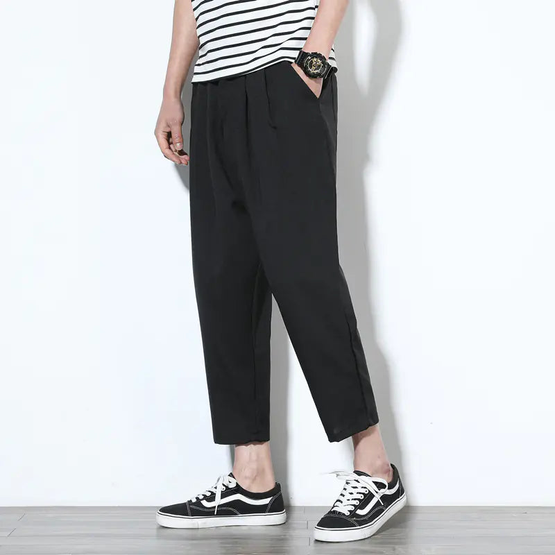 Linen Casual Cropped Wide-Leg Pants