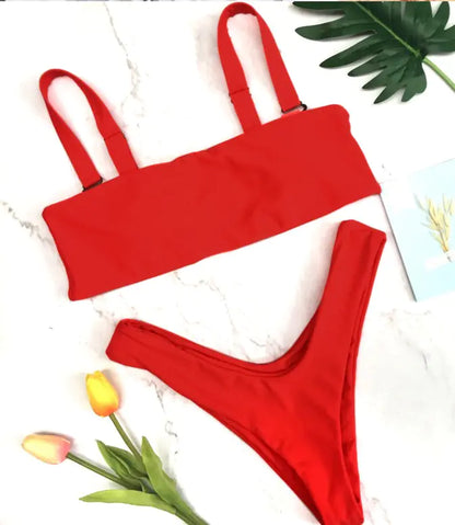 Wide Strap Bandeau Bikini Set