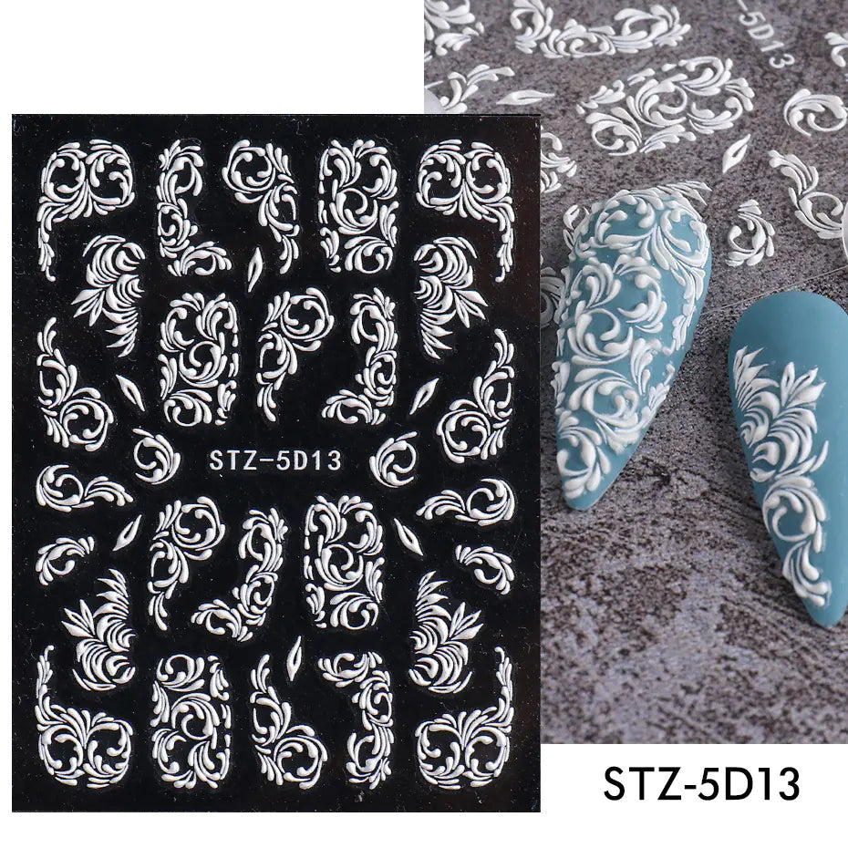 5D Stereo Carved Rose Nail Stickers