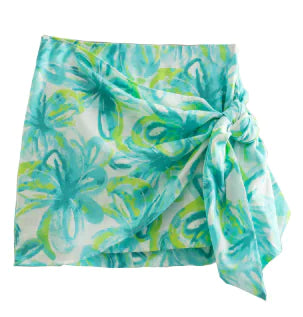 Women's Tropical Print Linen Wrap Mini Skirt