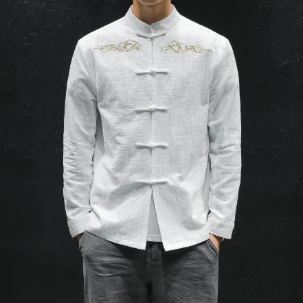 Oversized Linen Shirt with Embroidery