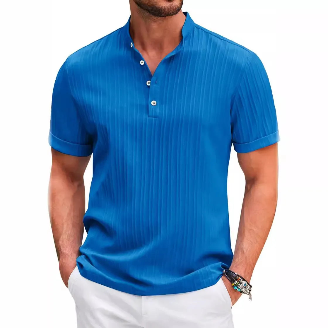 Cotton And Linen Stripes Polo Shirt