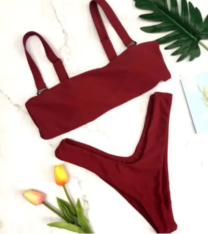 Wide Strap Bandeau Bikini Set