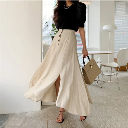 Korean Irregular Cotton and Linen Skirt
