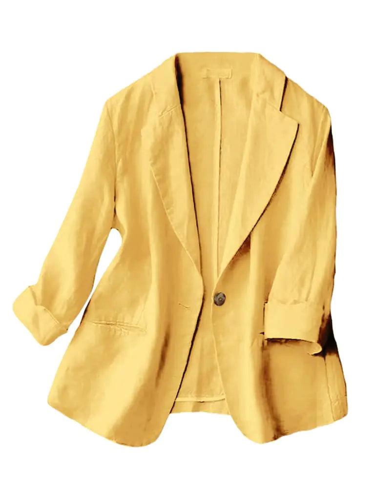 Summer Linen Blazer - Lightweight Cotton, 3/4 Sleeve, One Button