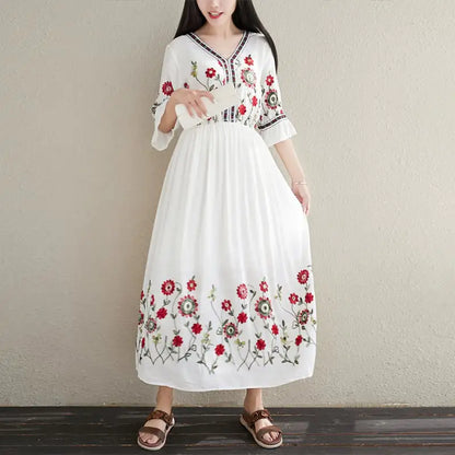 Boho Blossom Linen Dress