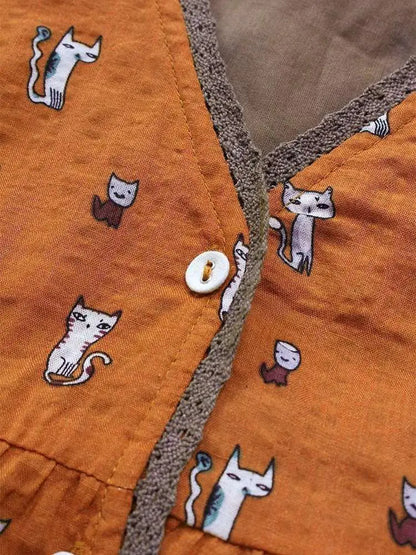 Cotton Linen Printed Shirt - Two Piece Set