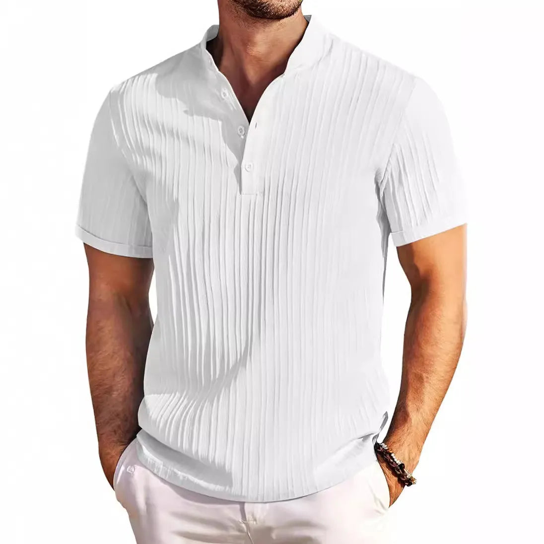 Cotton And Linen Stripes Polo Shirt
