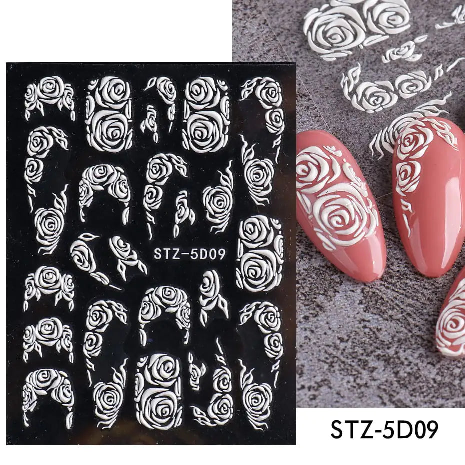 5D Stereo Carved Rose Nail Stickers