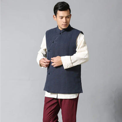Ethnic Style Men's Thick Cotton Linen Waistcoat