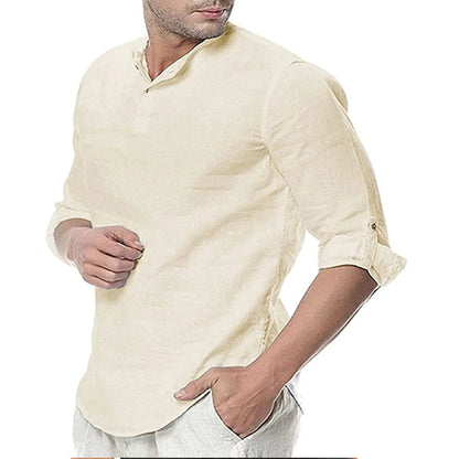 Men's Casual Long-Sleeved Cotton Linen Shirt