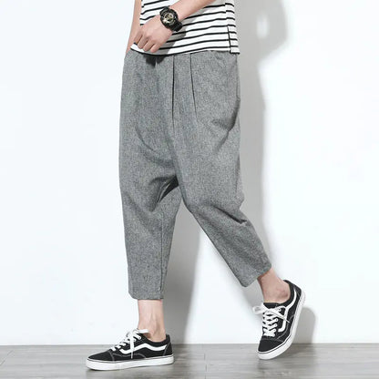 Linen Casual Cropped Wide-Leg Pants