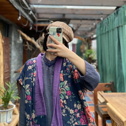 Antique Mud Cotton Linen Quilted Long Waistcoat