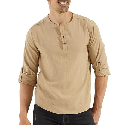 Men's Casual Long-Sleeved Cotton Linen Shirt