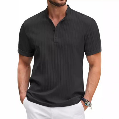 Cotton And Linen Stripes Polo Shirt