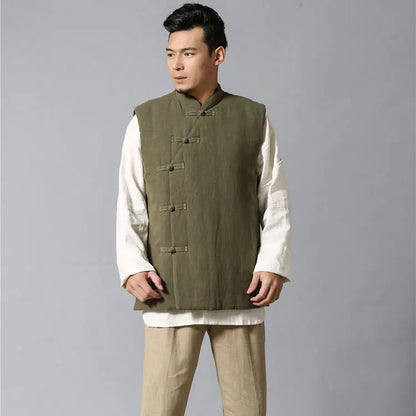 Ethnic Style Men's Thick Cotton Linen Waistcoat