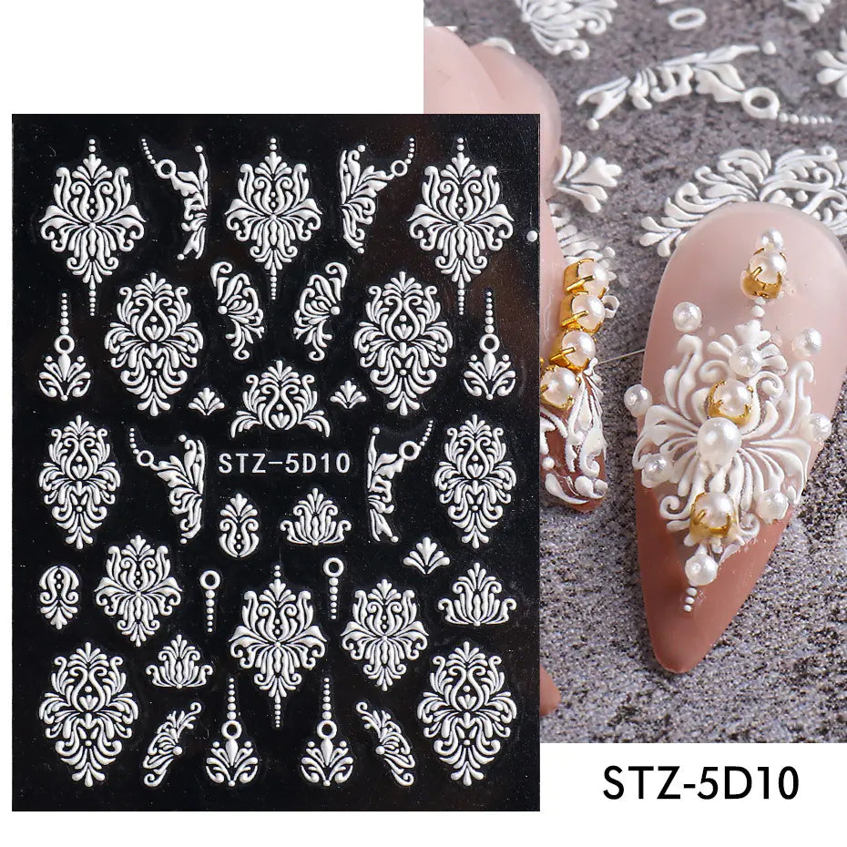 5D Stereo Carved Rose Nail Stickers
