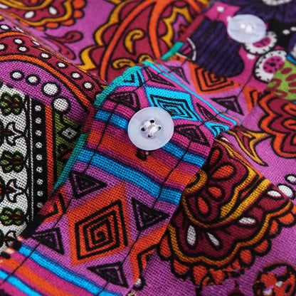 Printed Cotton-Linen Short Sleeve Shirt