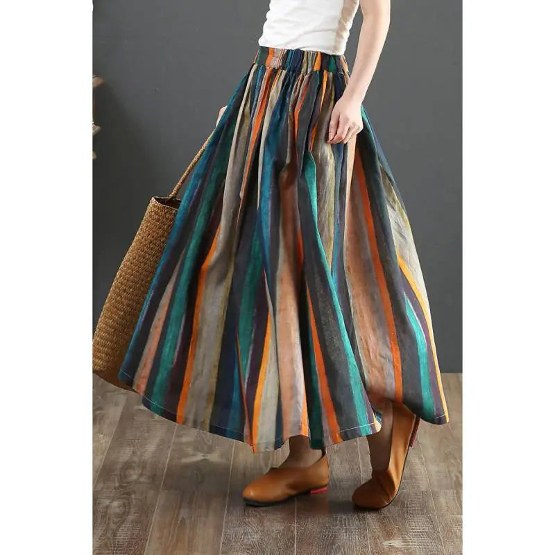 Breezy Artistic Cotton-Linen Skirt