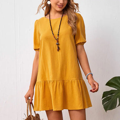 Short Sleeve Cotton Linen Women's Dress